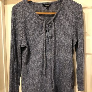 Lucky Brand Heather Blue Lace up Sweater XL Cute!!